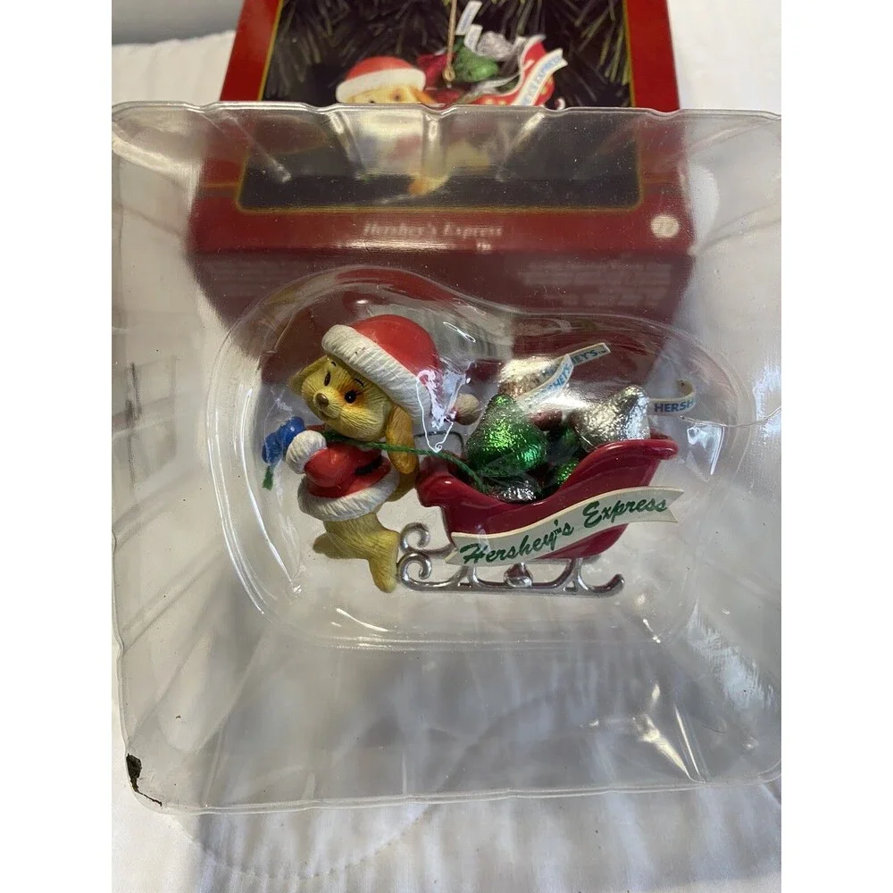 1995 Christmas Ornament “Hershey's Kiss Express” Sleigh Dog Vtg As Is